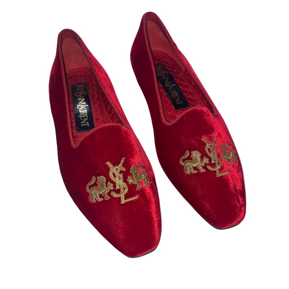 NWOT Vintage YSL Yves Saint Laurent Red Velvet Tuxedo / Smoking Slippers